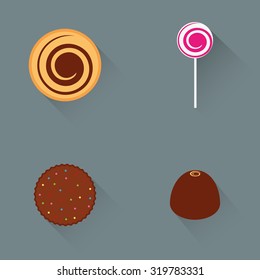 Set of candy icons on a grey background
