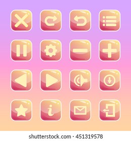 Set of candy icons on sweet background for game. Mobile app vector elements template