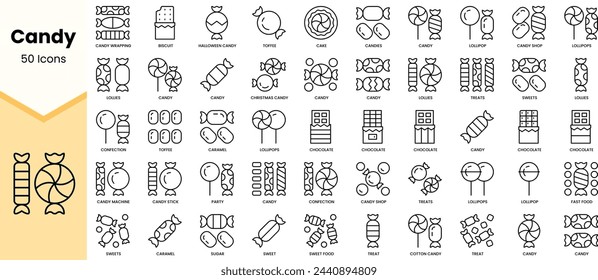 Set of candy icons. Simple line art style icons pack. Vector illustration