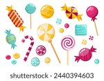 Set of candy illustrations on a white background for print, wall art, wallpaper, books, website, decoration