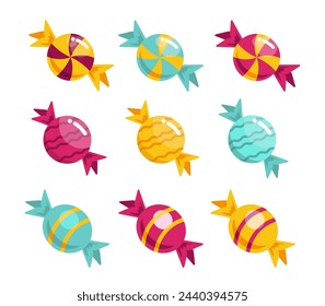 Set of candy illustrations on a white background for print, wall art, wallpaper, books, website, decoration