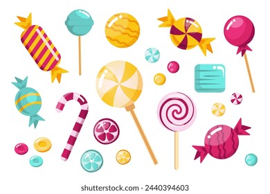 Set of candy illustrations on a white background for print, wall art, wallpaper, books, website, decoration