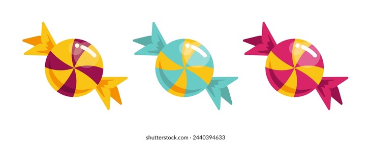 Conjunto de ilustraciones de caramelo sobre un fondo blanco para impresión, arte de la pared, papel pintado, libros, sitio web, decoración