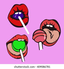 Set of candy in the mouth.