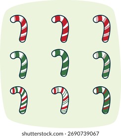 Set  Candy red, green and white. Christmas Candy. Vector Illustration.