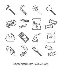 Set of candy Related Vector Line Icons. Contains such icon as chocolate, sweets, chewing gum