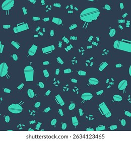 Set Candy, Rice in a bowl with chopstick, Milkshake and Thermos container on seamless pattern. Vector