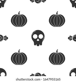 Set Candy , Skull  and Pumpkin  on seamless pattern. Vector