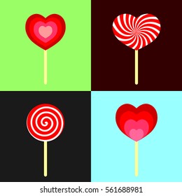 Set candy stick icons, Valentines Day, flat design template, vector illustration