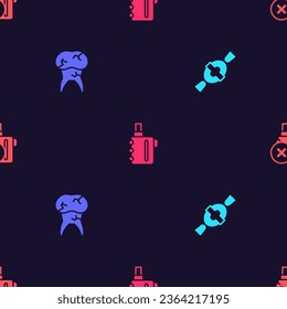 Set Candy, Tooth with caries, Electronic cigarette and No electronic on seamless pattern. Vector