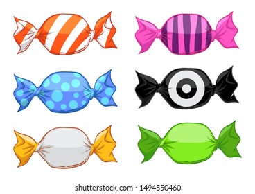 Set of candy in various wrapping style, vector illustration