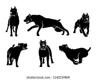 Set of Cane Corso dog silhouettes - isolated vector illustration