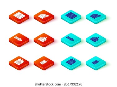 Set Canister for flammable liquids, Walkie talkie, Fire exit, in burning buildings, house and alarm system icon. Vector
