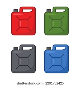 Set mit Gaskanister mit Treibstoff. Benzinsymbol.