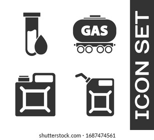 Set Canister for gasoline, Oil petrol test tube, Canister for gasoline and Gas railway cistern icon. Vector