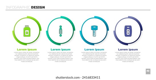 Set Canister for motor machine oil, Shock absorber, Car key with remote and . Business infographic template. Vector