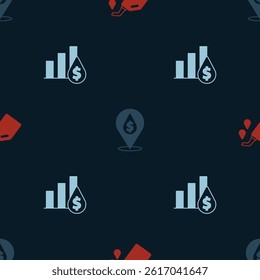 Set Canister for motor machine oil, Oil drop with dollar symbol and Pie chart and on seamless pattern. Vector
