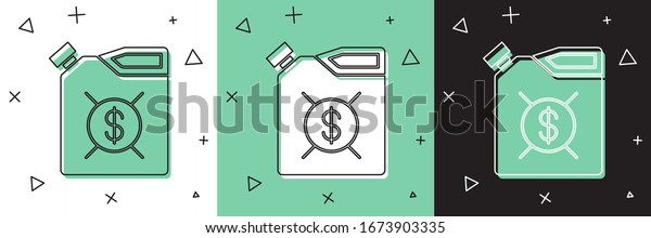 Set Canister for motor
machine oil icon isolated on white and green, black background. Oil
gallon. Oil change service and repair. Engine oil sign.  Vector
Illustration