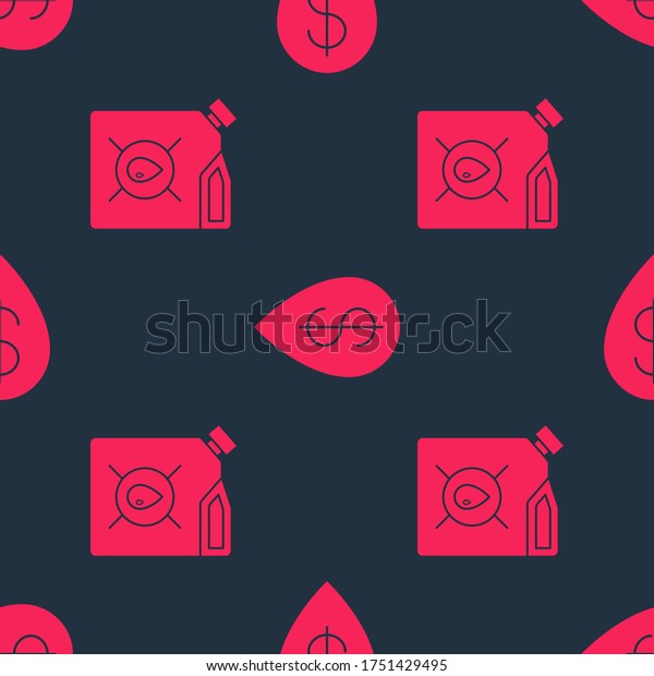 Set Canister for motor machine oil and\
Oil drop with dollar on seamless pattern.\
Vector