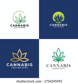 set of cannabis leaf line art for logo icon vector company