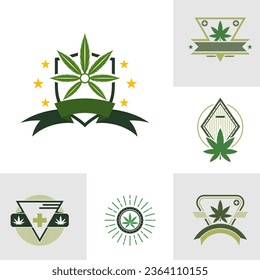 Set of Cannabis leaf logo design template vector. Logotype for CBD oil marijuana label