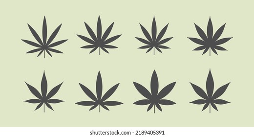 Set Of Cannabis Leaf Silhouette. Medical Cannabis Symbol. 