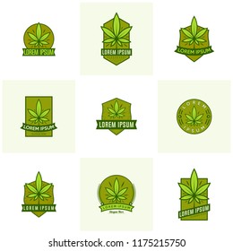 Set of Cannabis logo vector. Marijuana labels on Logos. Medical cannabis retro logo. Cannabis leaf emblem.