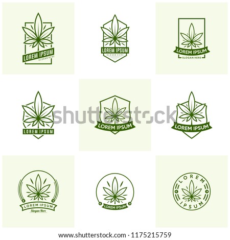 Set of Cannabis logo vector. Marijuana labels on Logos. Medical cannabis retro logo. Cannabis leaf emblem.