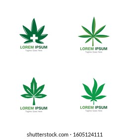 Set Cannabis marijuana hemp leaf logo and symbol
