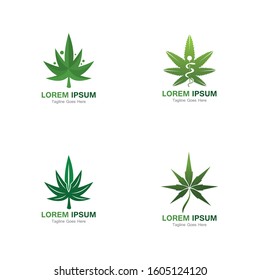Set Cannabis marijuana hemp leaf logo and symbol
