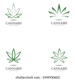 set of cannabis marijuana hemp leaf logo and symbol
