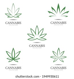 set of cannabis marijuana hemp leaf logo and symbol