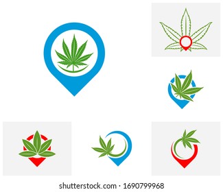 Set of Cannabis Point logo design vector template. Creative Cannabis on white background