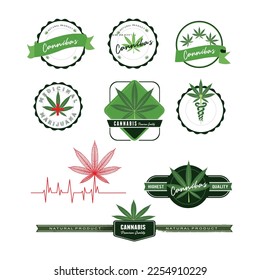 Set of Cannabis vector logotype for medicine and business.