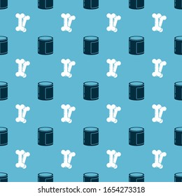 Set Canned food and Dog bone on seamless pattern. Vector