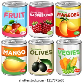 Set Of Canned Food Illustration