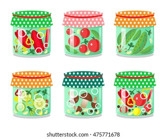 A set of canned vegetables . Vector. Icon
