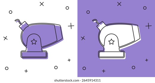 Set Cannon icon isolated on white and purple background.  Vector
