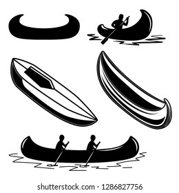 Set of canoe icons. Design element for logo, label, emblem, sign, badge. Vector illustration