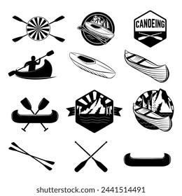 Set of canoeing labels and design elements