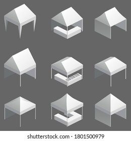 Set canopy tent trade event isometry, folding promotional outdoor advertising show pop-up . Template vector isolated illustration