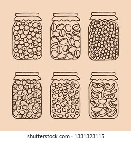 A set of cans with berries and fruits. Vector illustration.