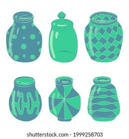 A set of cans of different shapes and colors for decor
