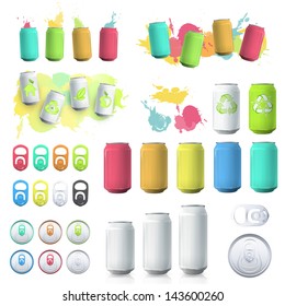 Set of cans and elements. Vector design.