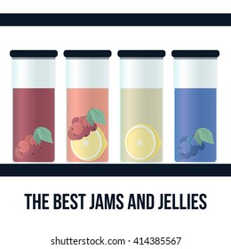 Set of Cans and jars. Banner or poster. Jelly Logo. Vector illustration.
