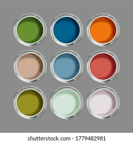 Set of cans of paint, top view