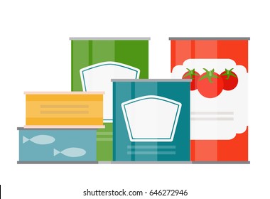 Set of Cans Template in Modern Flat Style Isolated on White. Material for Design. Vector Illustration EPS10