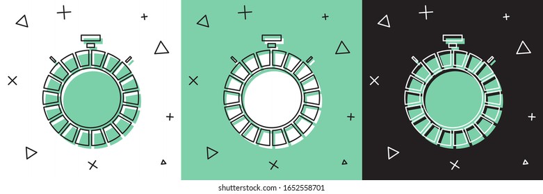 Set Canteen water bottle icon isolated on white and green, black background. Tourist flask icon. Jar of water use in the campaign.  Vector Illustration