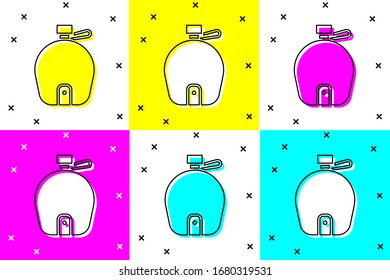 Set Canteen water bottle icon isolated on color background. Tourist flask icon. Jar of water use in the campaign.  Vector Illustration