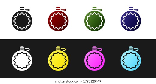 Set Canteen water bottle icon isolated on black and white background. Tourist flask icon. Jar of water use in the campaign. Vector